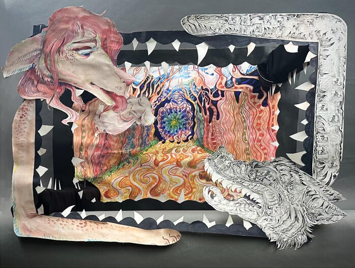 two dogs fight as you take the flaming path into the clouds